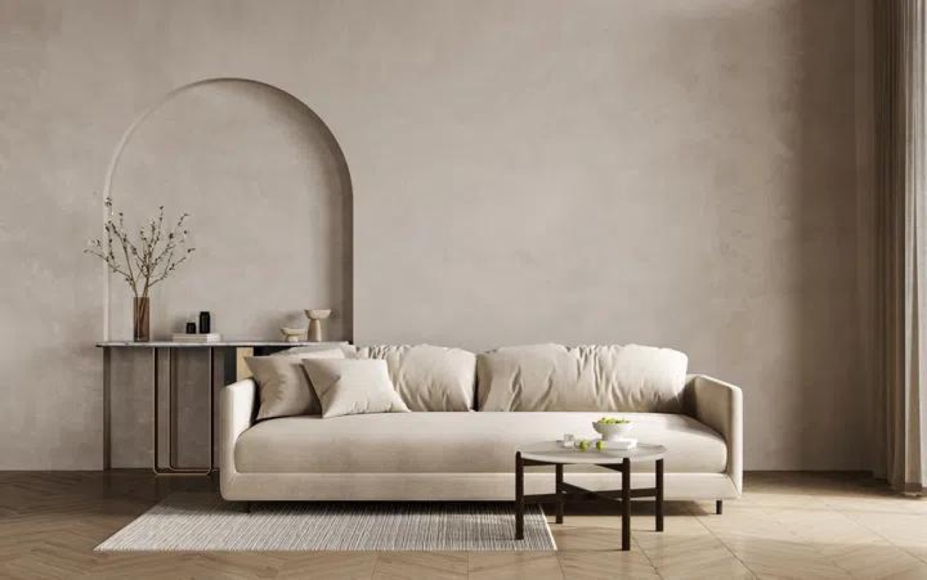 Microcement wall with a shallow arched niche