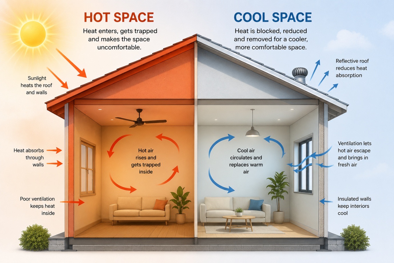 Diagram comparing a hot space with a cool space — ideas preview