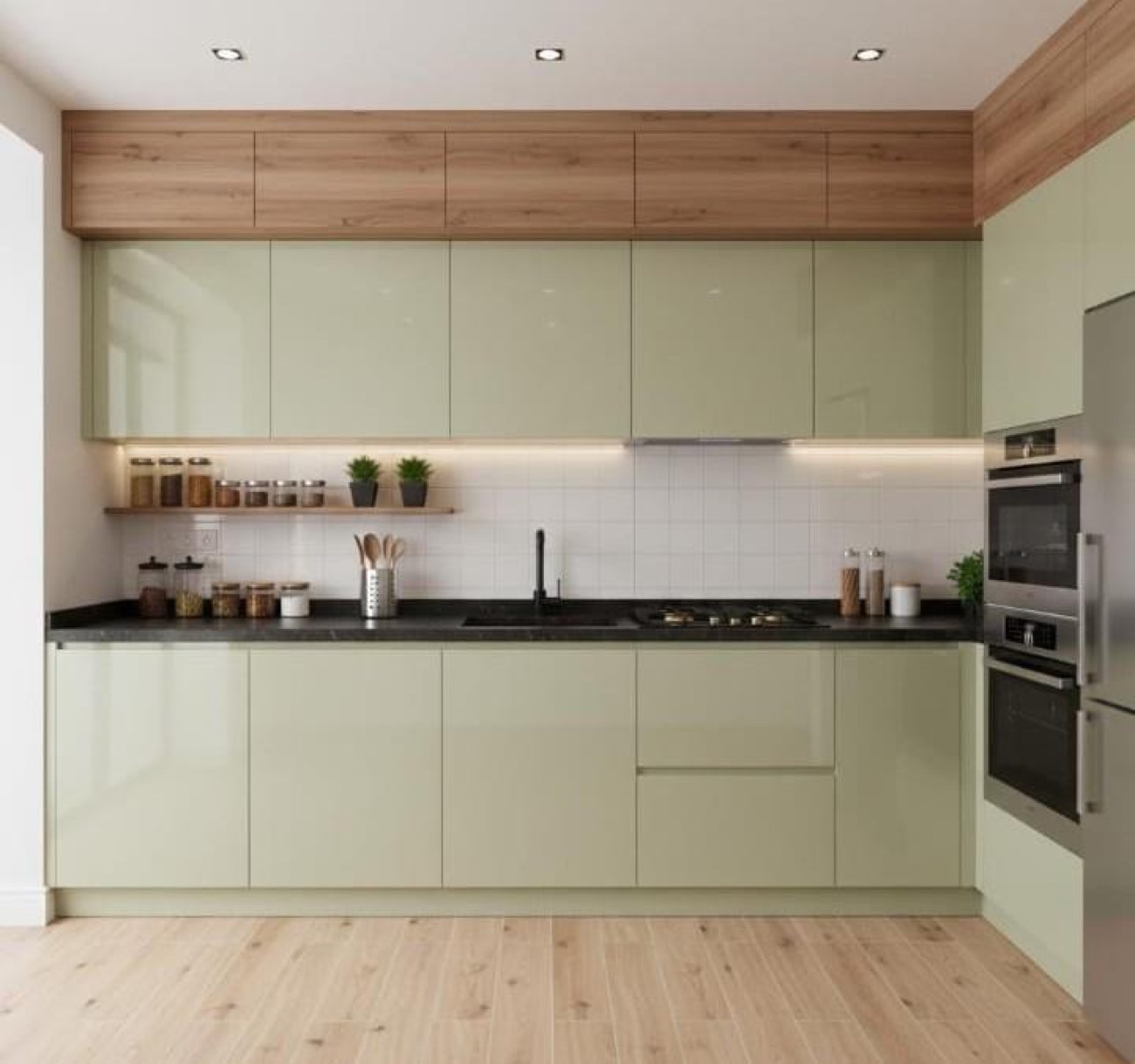 Kitchen collection option 1 — same layout in an alternative laminate and finish