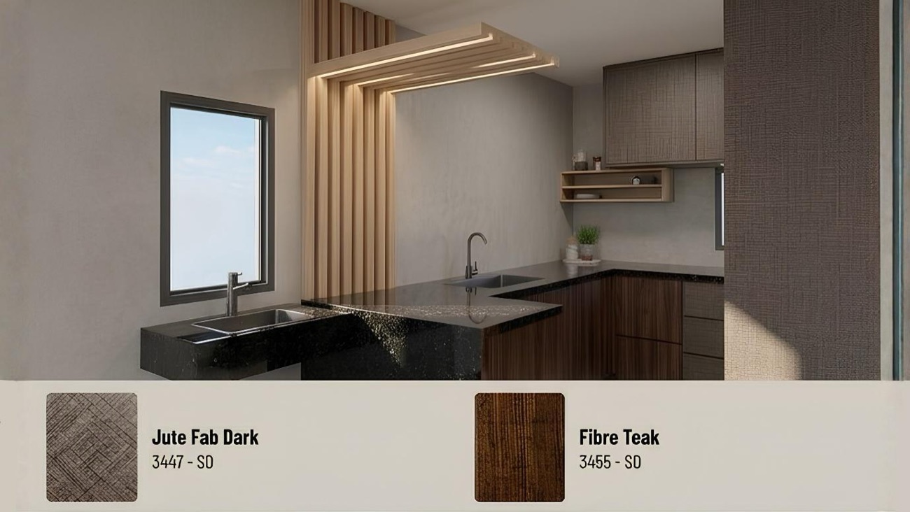 Kitchen collection option 8 — same layout in an alternative laminate and finish
