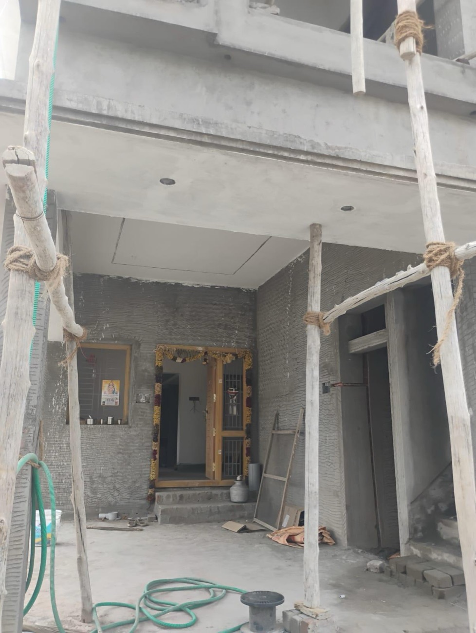 Scaffolding up and openings framed during the build