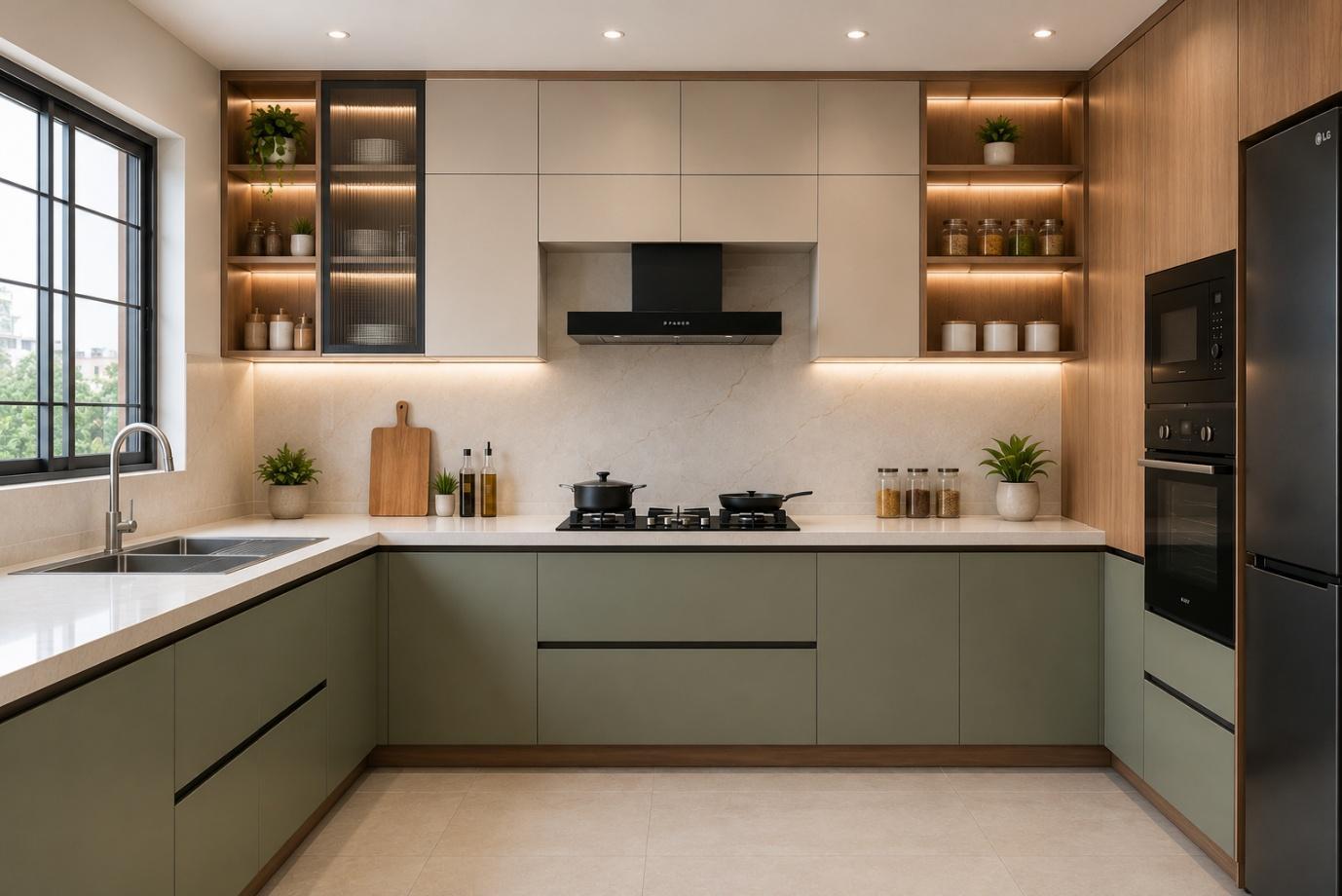 Modular kitchen in sage green — projects preview